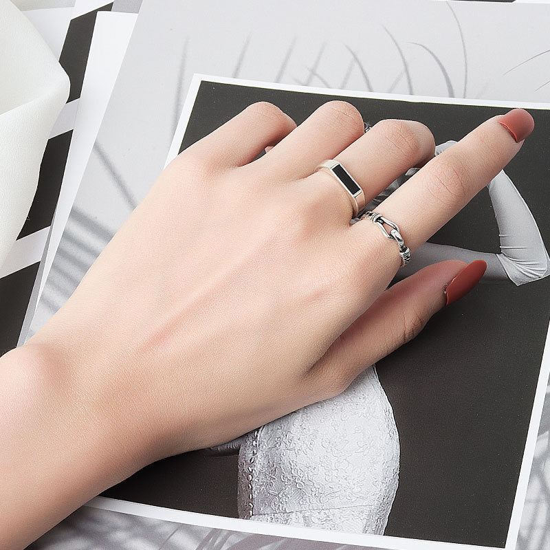 Sterling Silver Modern Wind Black Ring