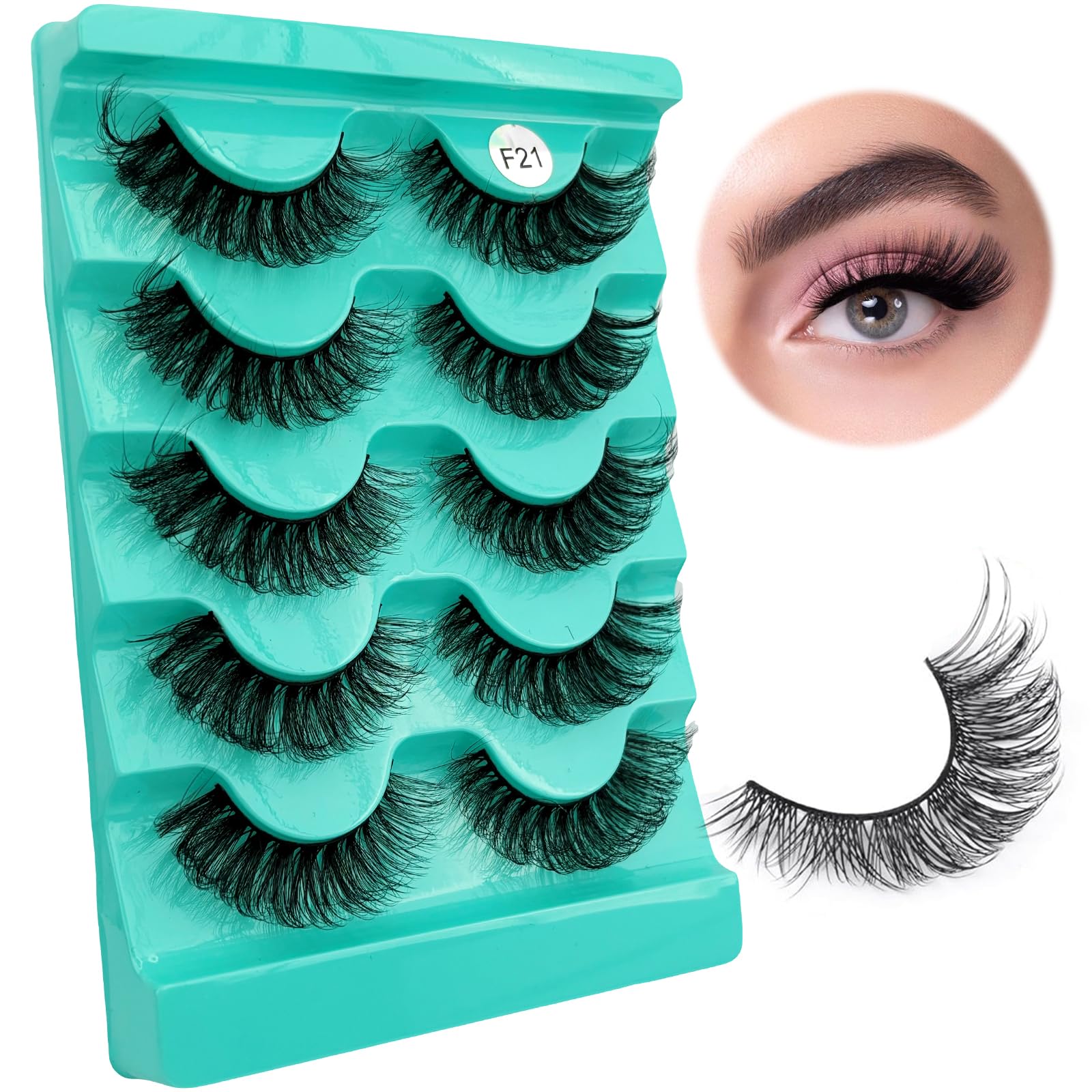 False Eyelashes Wispy Lashes Cat Eye Look Strip Lashes Natural Fake Lashes Faux Mink Eyelashes Pack 5 Pairs Pack by FOINEMYED